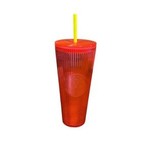 New Starbucks Tumbler Cup Pleated Magenta 24oz Summer Pink‎ Iced Coffee